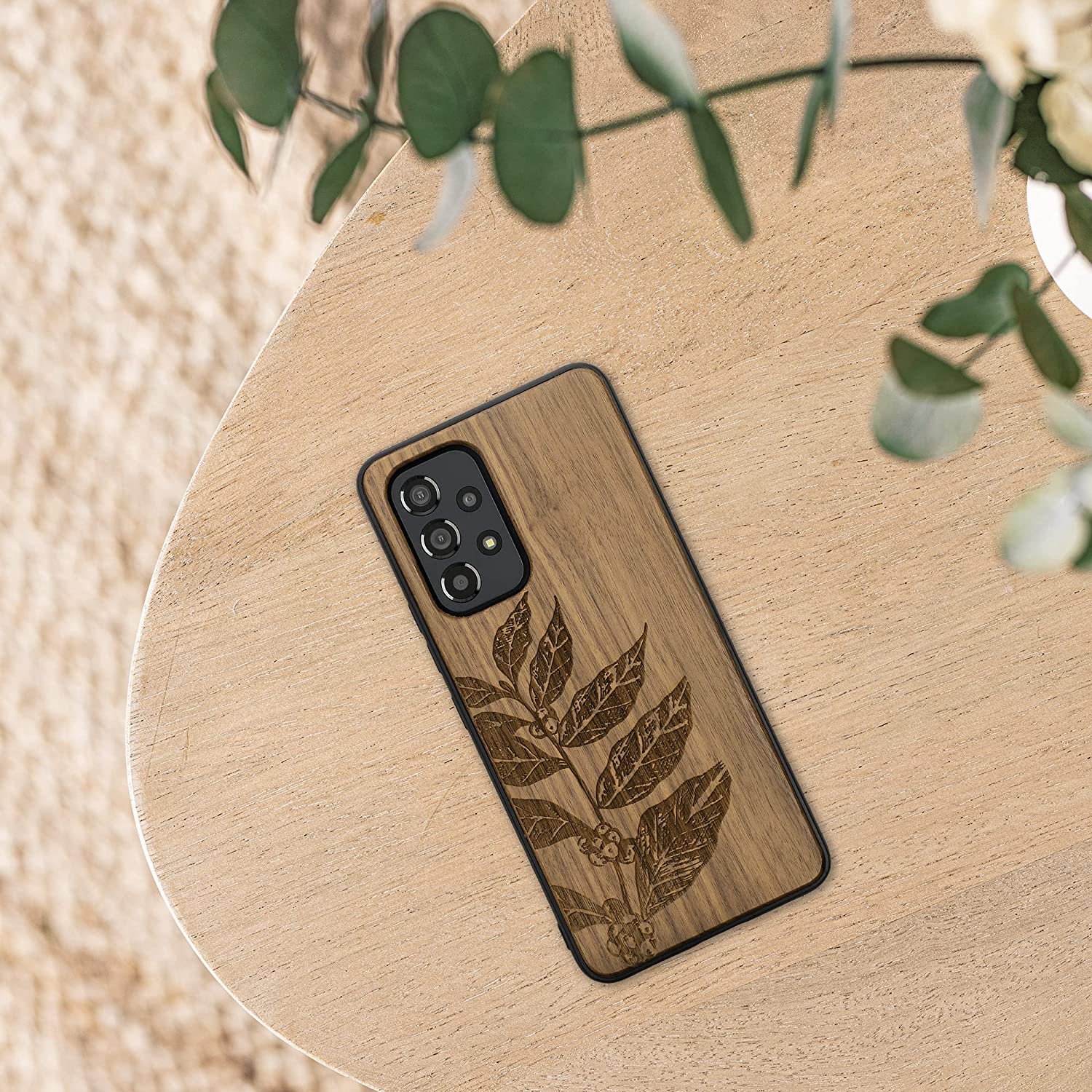 KW Samsung Galaxy A53 5G Θήκη από Φυσικό Ξύλο Design Leaves and Berries - Dark Brown - 58317.07