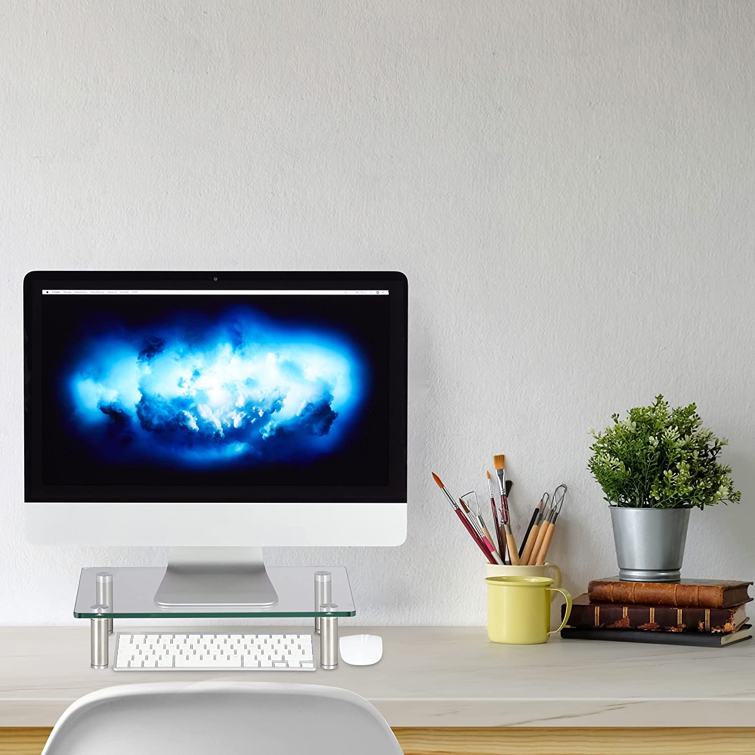 Relaxdays Γυάλινη Βάση Στήριξης Οθόνης Τηλεόρασης / Laptop με Ρυθμιζόμενο Ύψος - Clear - 4052025921330