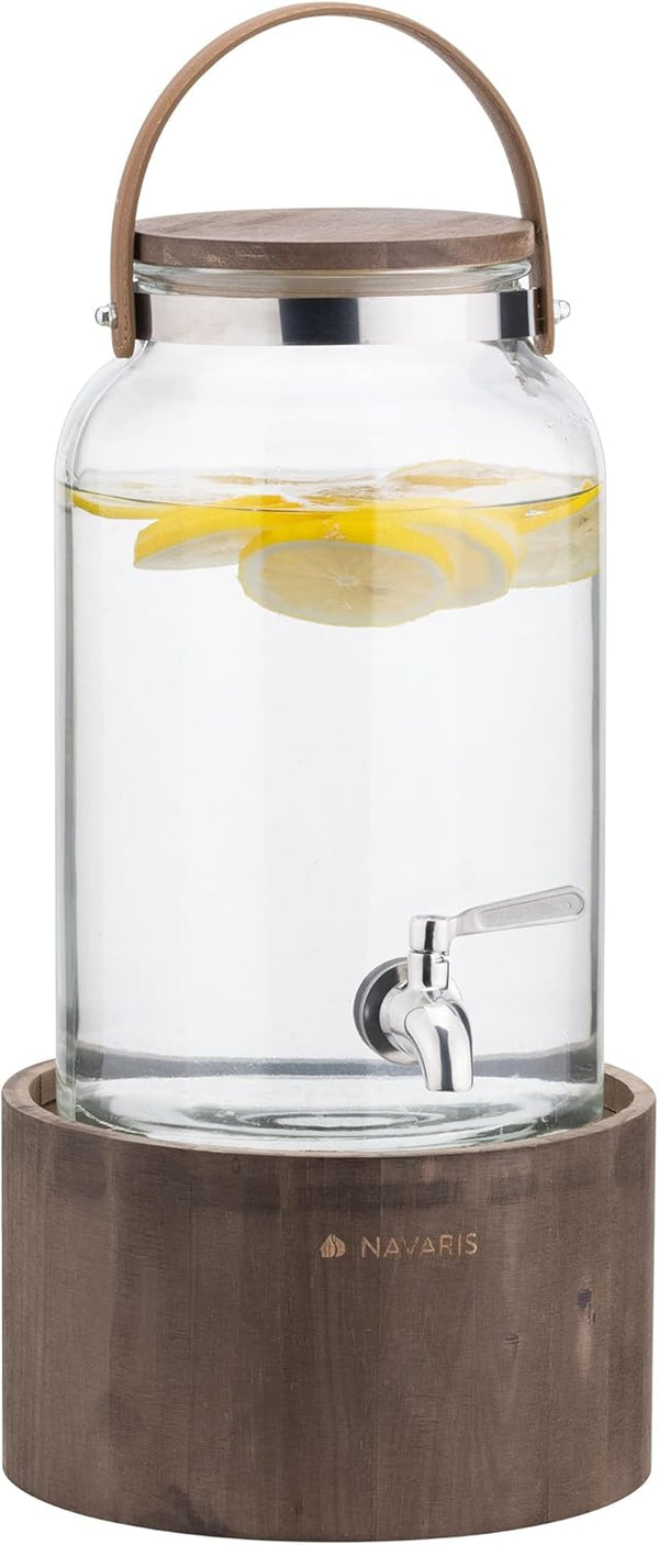 Navaris Γυάλινος Διανεμητής Ποτού με Ξύλινη Βάση και Λαβή - 5.6L - Dark Brown