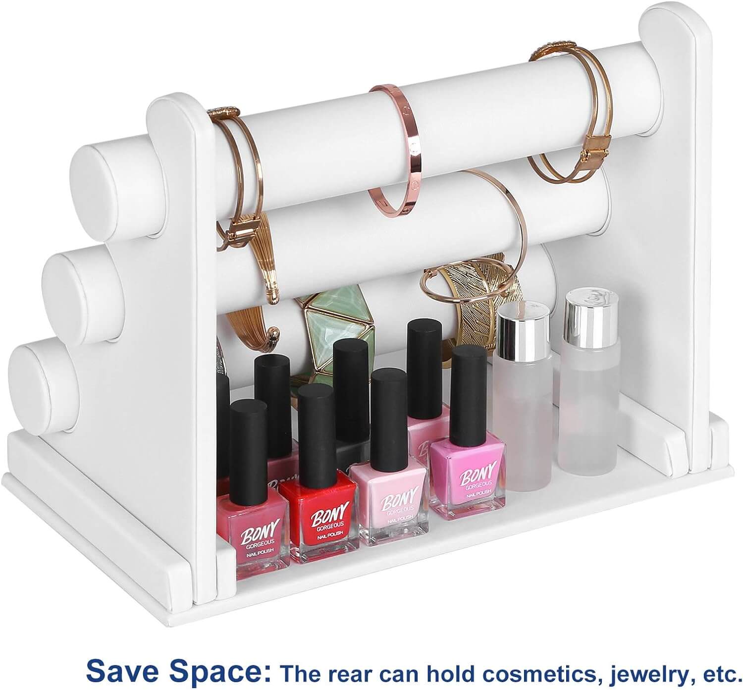 Songmics Βάση από Συνθετικό Δέρμα με 3 Μπάρες για Βραχιόλια και Ρολόγια - White - JDS101