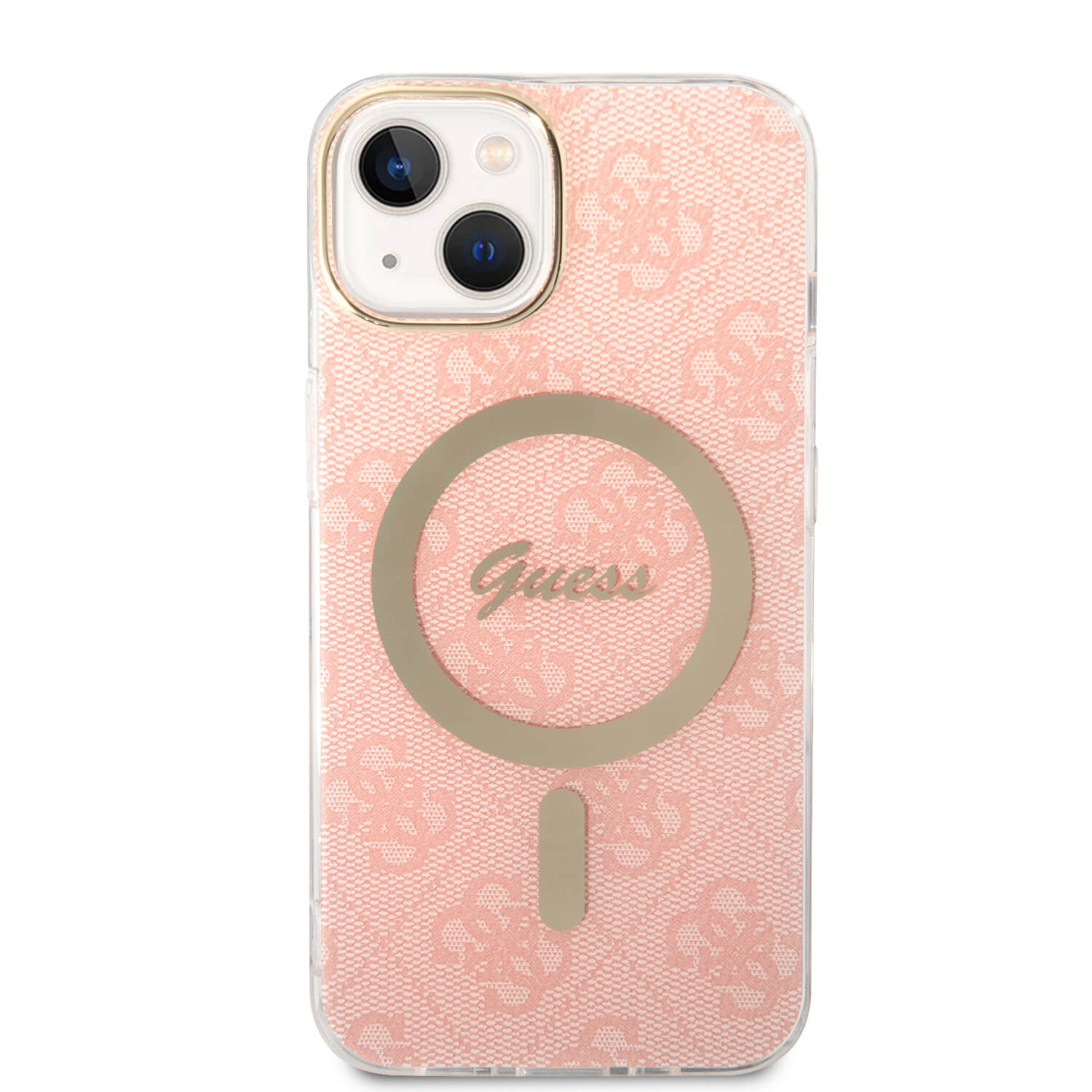 Guess iPhone 15 / 14 / 13 - Bundle Pack - Σετ Σκληρή Θήκη με Πλαίσιο Σιλικόνης και Ασύρματος Φορτιστής MagSafe - Design 4G Print MagSafe - Pink - GUBPP14SH4EACSP