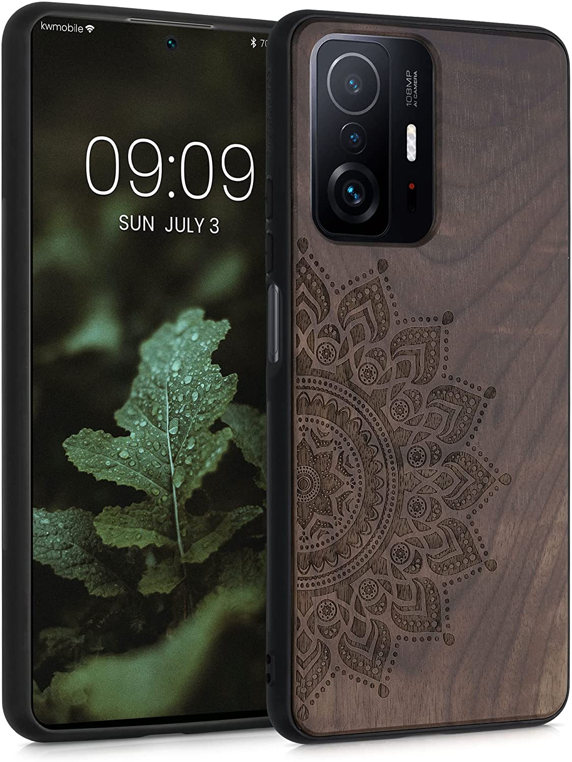 KW Xiaomi 11T / 11T Pro Θήκη από Φυσικό Ξύλο - Design Rising Sun - Dark Brown - 56795.01