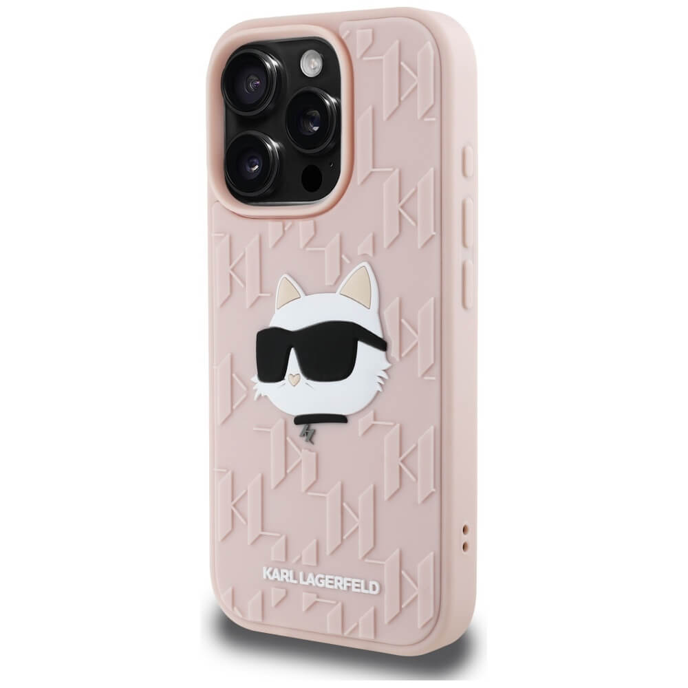 Karl Lagerfeld iPhone 16 Pro Max - 3D Rubber Monogram and Choupette - Σκληρή Θήκη με Πλαίσιο Σιλικόνης - Pink - KLHCP16XRBCCHHKLP