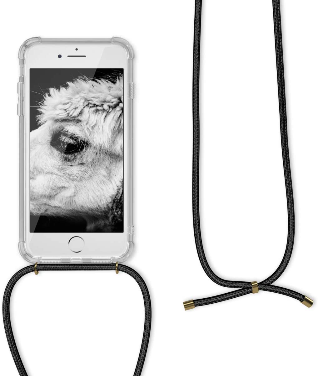 KW iPhone SE 2022 / SE 2020 / 7 / 8 Θήκη Σιλικόνης TPU με Λουράκι - Διάφανη / Black - 47247.03