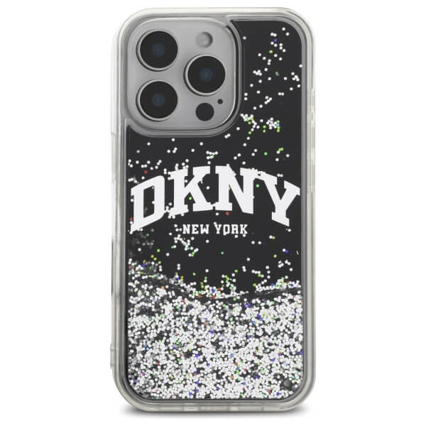 DKNY iPhone 16 - Liquid Glitter Arch Logo - Σκληρή Θήκη με Πλαίσιο Σιλικόνης - Black