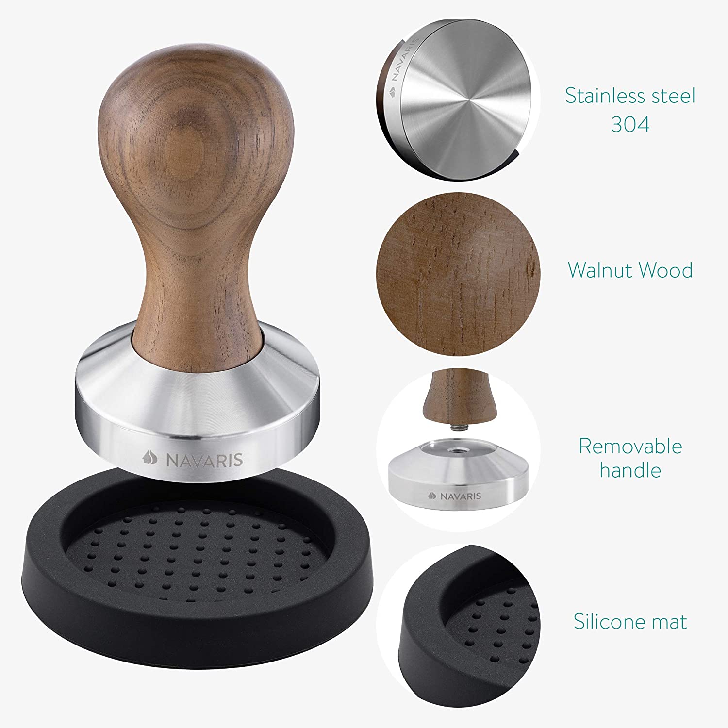 Navaris Πατητήρι Εσπρέσο με Βάση Σιλικόνης και Κανάτα Γάλακτος - Silver - 53238.01.02