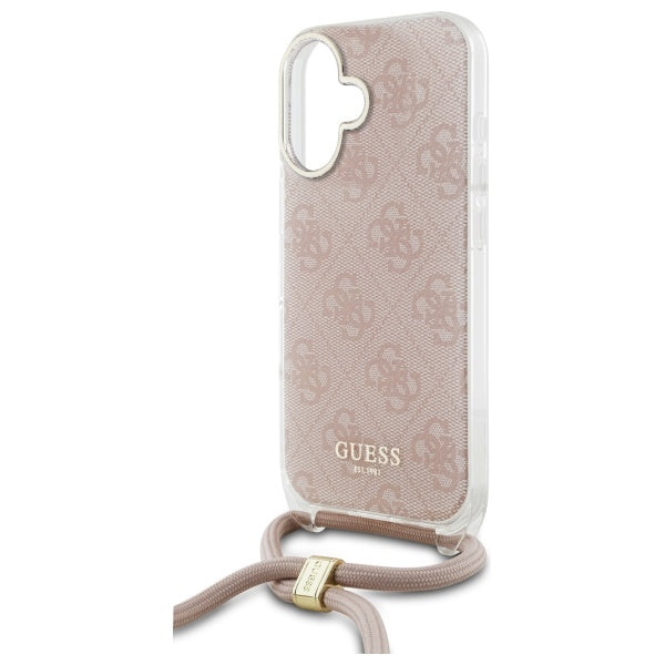Guess iPhone 16 - Crossbody Cord 4G Print - Σκληρή Θήκη με Πλαίσιο Σιλικόνης και Λουράκι - Pink - GUHCP16SHC4SEP