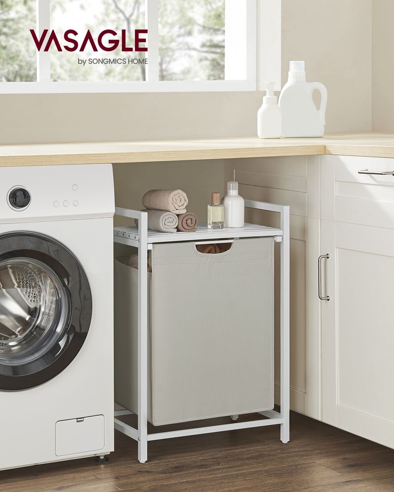 Vasagle Καλάθι Απλύτων με Ράφι - 65L - White - BLH101W01
