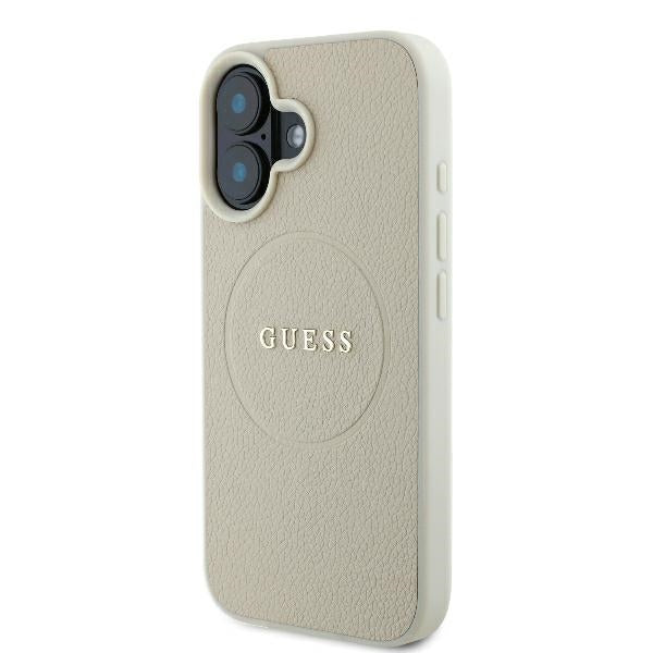 Guess iPhone 16 - Grained Ring MagSafe - Σκληρή Θήκη από Οικολογικό Δέρμα - Beige - GUHMP16SPGHSMME