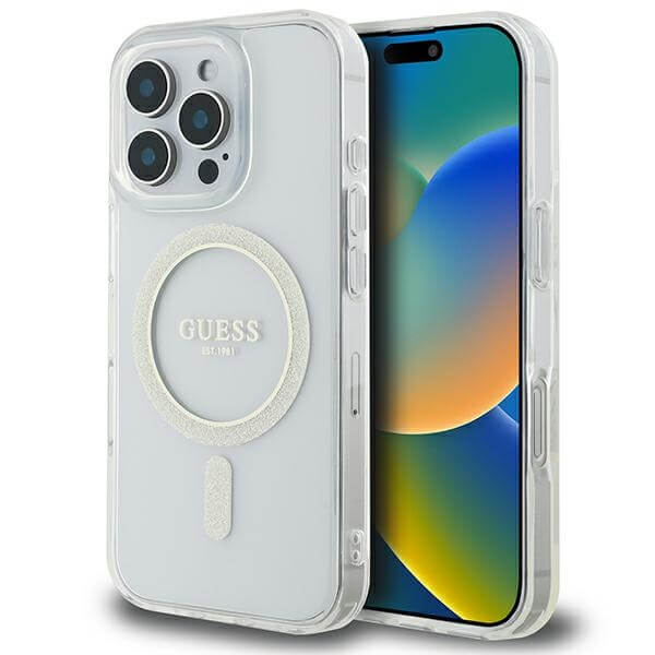 Guess iPhone 16 Pro Max - IML Glitter Circle Magsafe - Σκληρή Θήκη με Πλαίσιο Σιλικόνης - Διάφανη - GUHMP16XHFGERET