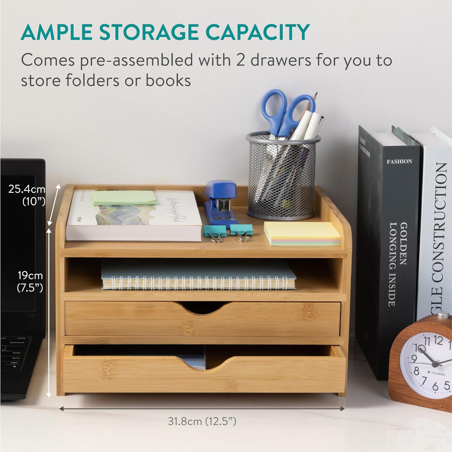 Navaris Ξύλινη Βάση Οργάνωσης από Μπαμπού με 2 Συρτάρια - ‎Light Brown - 61774.24