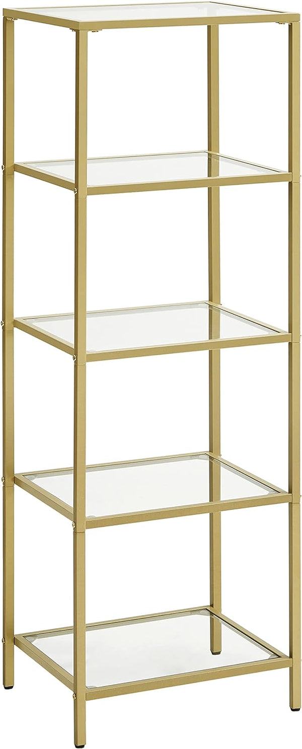 Vasagle Ραφιέρα με 5 Γυάλινα Ράφια - 40 x 30 x 124.5 cm - ‎Gold - LGT029A01