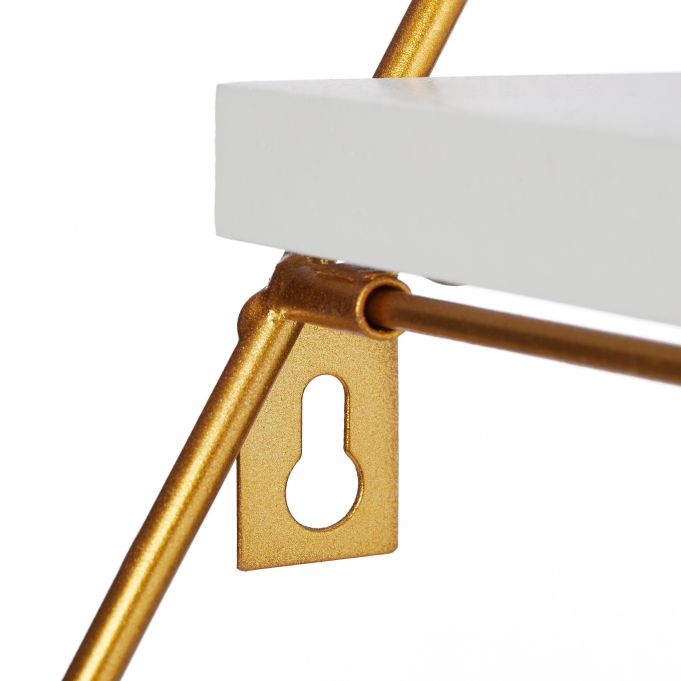 Relaxdays Διακοσμητικό Ράφι Τοίχου με 3 Διαμερίσματα σε Σχήμα Πυραμίδας - 54 x 62 x 15 cm - White / Gold - 4052025374136