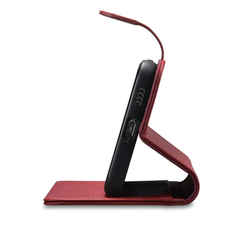 iCarer Samsung Galaxy S22 Plus Haitang Leather Θήκη Πορτοφόλι Stand από Γνήσιο Δέρμα - Red