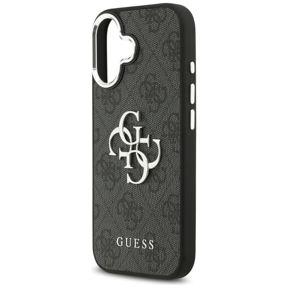 Guess iPhone 17 - 4G Big 4G Classic Logo - Σκληρή Θήκη με Πλαίσιο Σιλικόνης και Επένδυση από Οικολογικό Δέρμα - Black / Silver - GUHCP17SP4G4SMCK