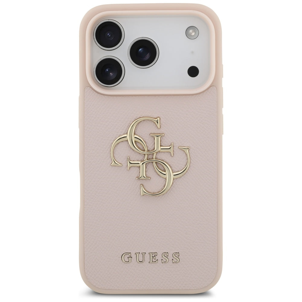 Guess iPhone 17 Pro - Grained Big 4G and Classic Logo - Σκληρή Θήκη με Επένδυση από Οικολογικό Δέρμα - Pink - GUHCP17LPGT4MBP
