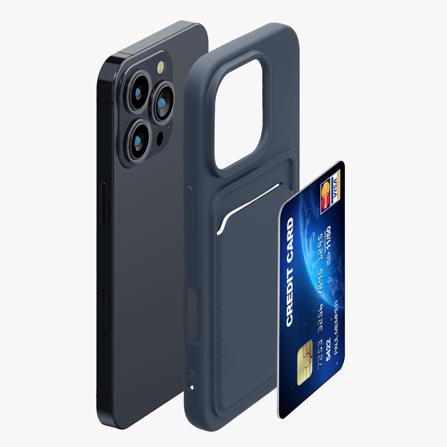 KW iPhone 16 Pro Θήκη Σιλικόνης TPU με Υποδοχή για Κάρτα - Dark Blue