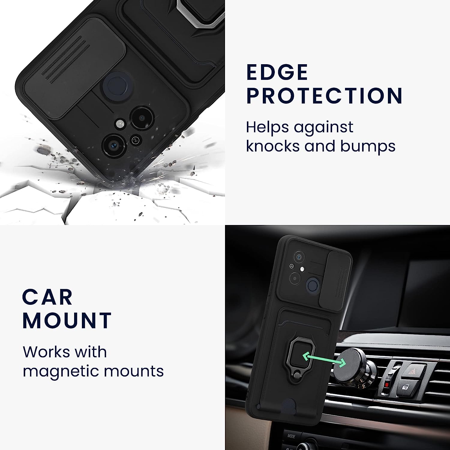 KW Xiaomi Redmi 12C Θήκη Σιλικόνης με Κάλυμμα για την Κάμερα και Δαχτυλίδι Συγκράτησης - Black - 61259.01