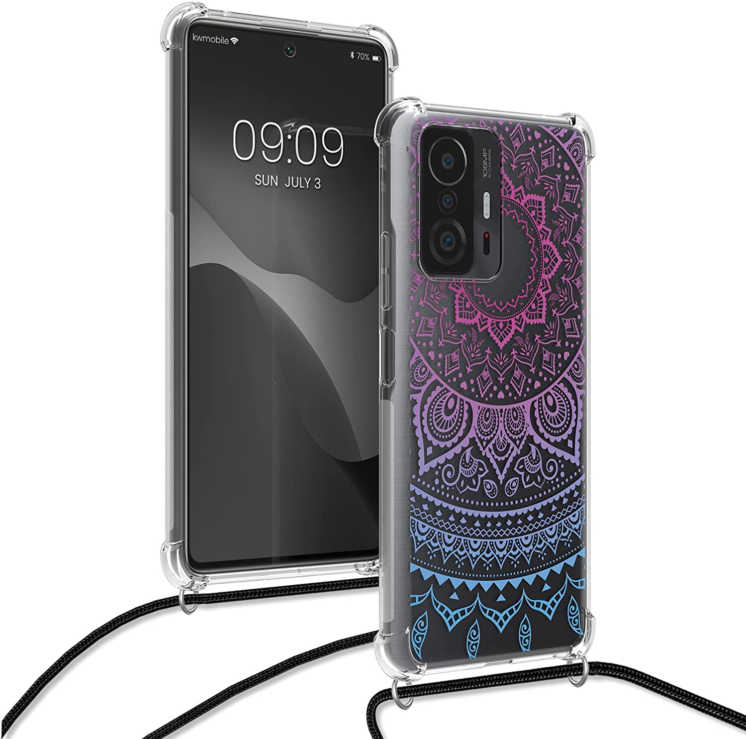 KW Xiaomi 11T / 11T Pro Θήκη Σιλικόνης TPU με Λουράκι Design Indian Sun - Blue / Dark Pink / Διάφανη - 56522.04