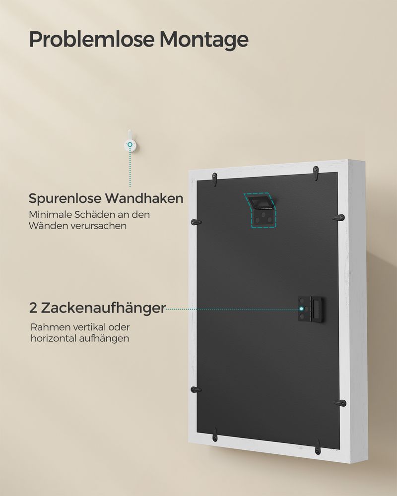 Songmics Σετ με 2 Ξύλινες Κορνίζες Κολάζ Μεγέθους A4 - 36.5 x 26 cm - Vintage White - RPF019W02