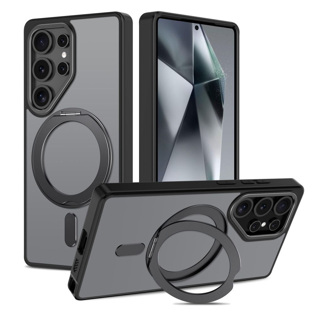 Tech-Protect Samsung Galaxy S25 Ultra MagRing - Σκληρή MagSafe Θήκη με Περιστρεφόμενο Δαχτυλίδι Συγκράτησης / Stand - Matte Black / Ημιδιάφανη