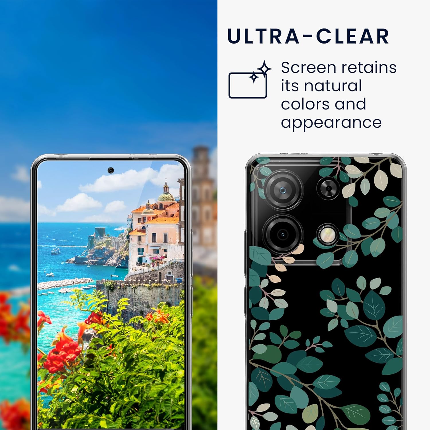 KW Xiaomi Redmi Note 13 5G Θήκη Σιλικόνης TPU με Αντιχαρακτικό Γυαλί - Design Spring Leaves - Green / Διάφανη