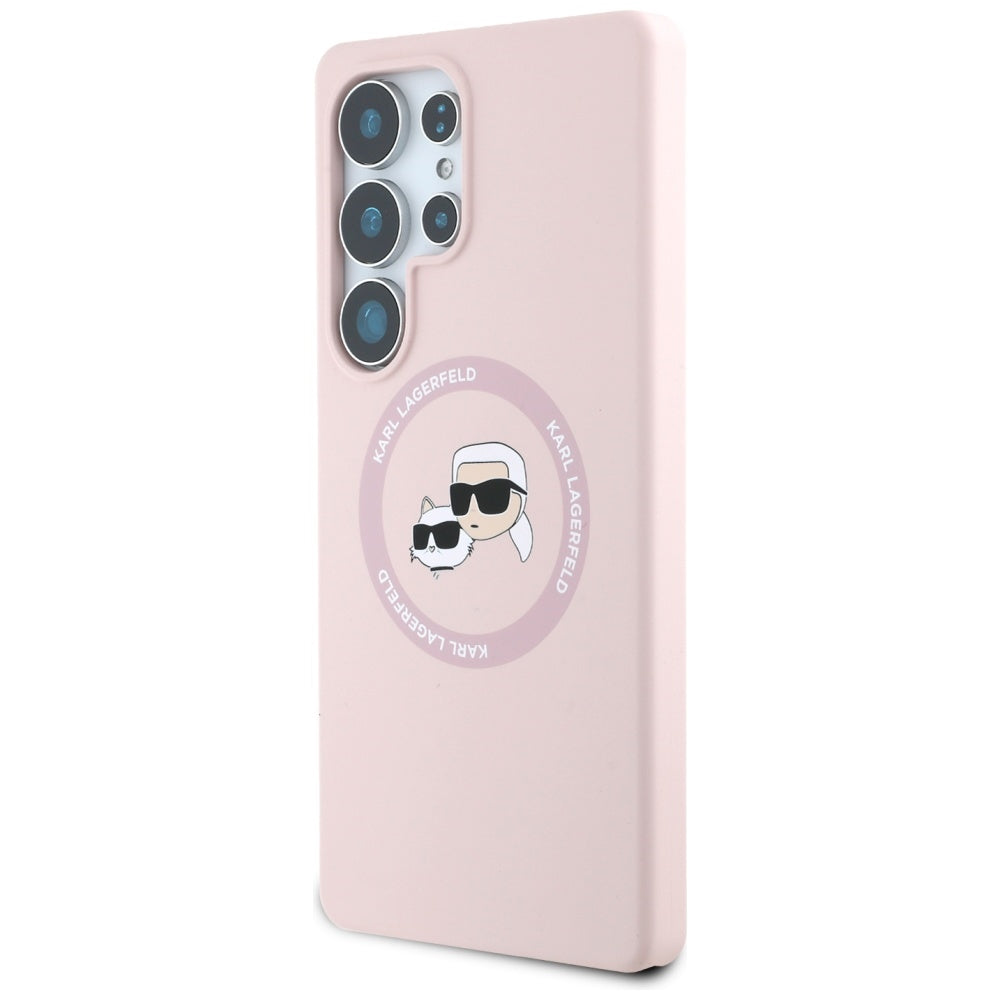 Karl Lagerfeld Samsung Galaxy S25 Ultra - Silicone Double Heads and Circle - Σκληρή Θήκη Σιλικόνης με MagSafe - Pink - KLHMS25LSKCHTCP