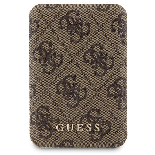 Guess iPhone 15 Pro Max - 4G Metal Logo Σετ MagSafe Σκληρή Θήκη με Επένδυση Συνθετικού Δέρματος και Powerbank 5000mAh - Brown - GUBPM5P15X4GEMGW