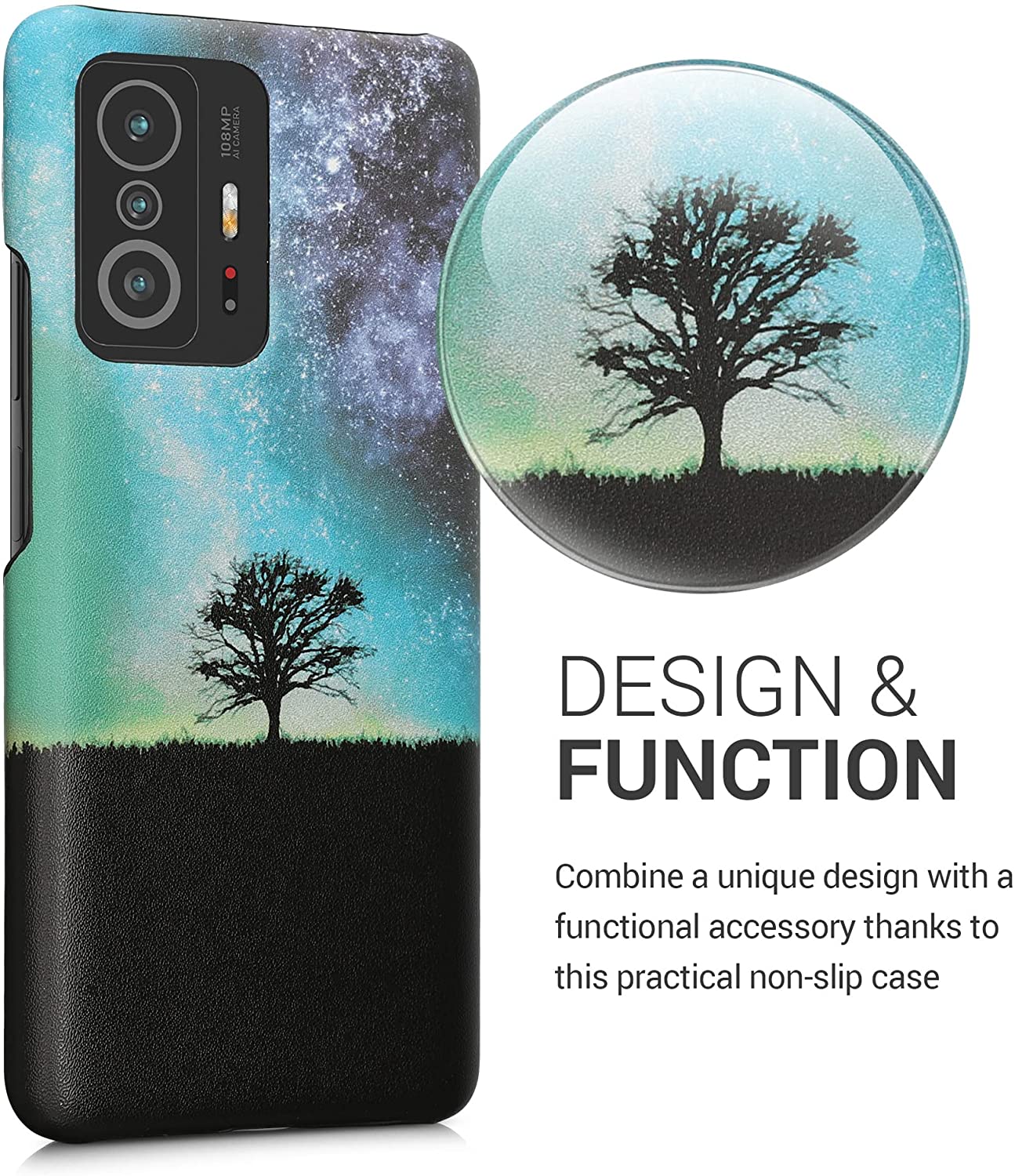 KW Xiaomi 11T / 11T Pro Σκληρή Θήκη με Επένδυση Συνθετικού Δέρματος - Design Galaxy Tree Meadow - Blue / Grey / Black - 57840.02