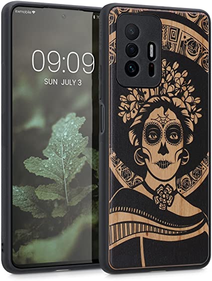 KW Xiaomi 11T / 11T Pro Θήκη από Φυσικό Ξύλο - Design Mexican Skull - Light Brown / Black - 56795.03