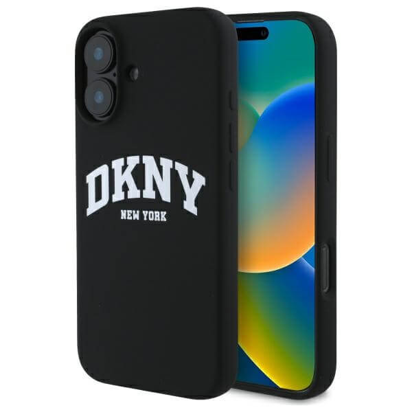 DKNY iPhone 16 - Liquid Silicone White Printed Logo MagSafe - Σκληρή Θήκη με Πλαίσιο Σιλικόνης - Black