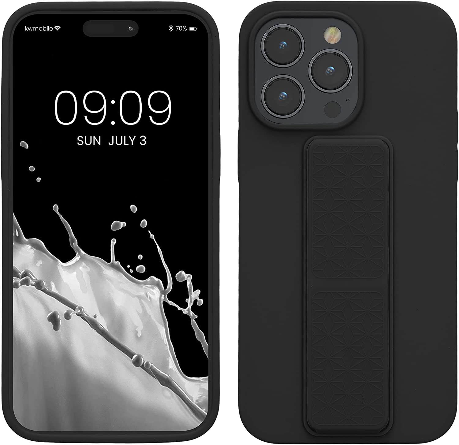 KW iPhone 14 Pro Max Θήκη Σιλικόνης με Finger Holder και Stand - Black - 60407.01