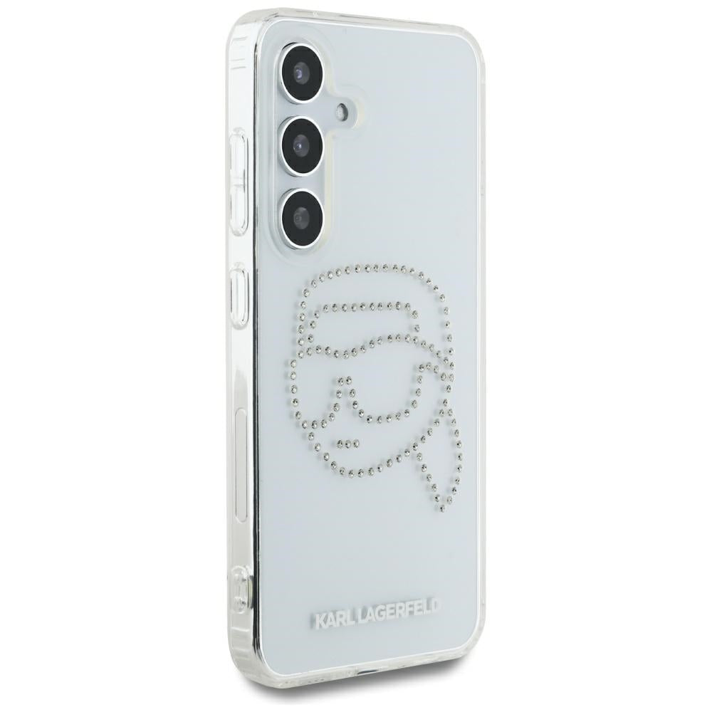Karl Lagerfeld Samsung Galaxy S25 - Rhinestones Karl Head Logo - Σκληρή Θήκη με Πλαίσιο Σιλικόνης - Clear - KLHCS25SHKHDCELT