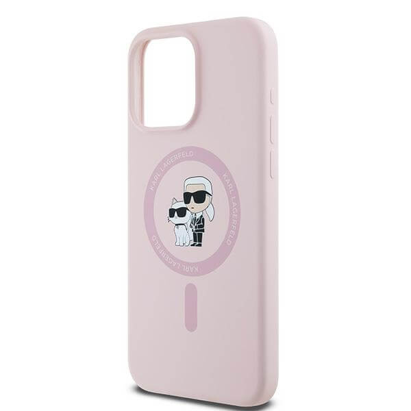 Karl Lagerfeld iPhone 15 Pro - Silicone Karl and Choupette - Θήκη Σιλικόνης με MagSafe - Pink - KLHMP15LSCMKCRHP