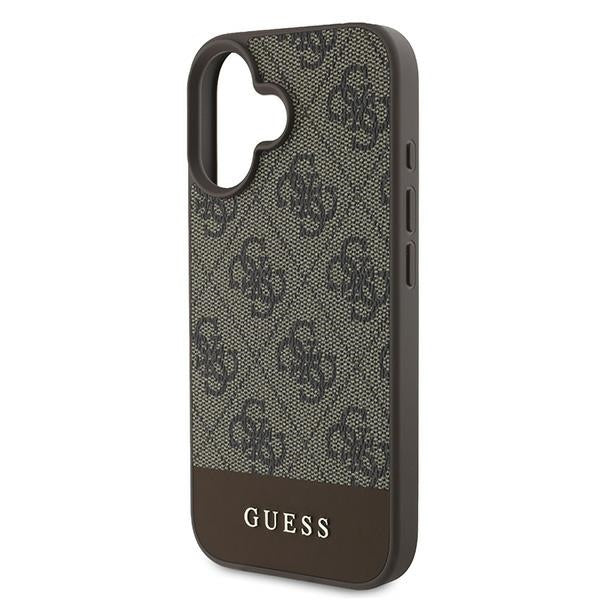 Guess iPhone 16 Plus - 4G Bottom Stripe - Θήκη με Επένδυση Συνθετικού Δέρματος - Brown - GUHCP16MG4GLBR