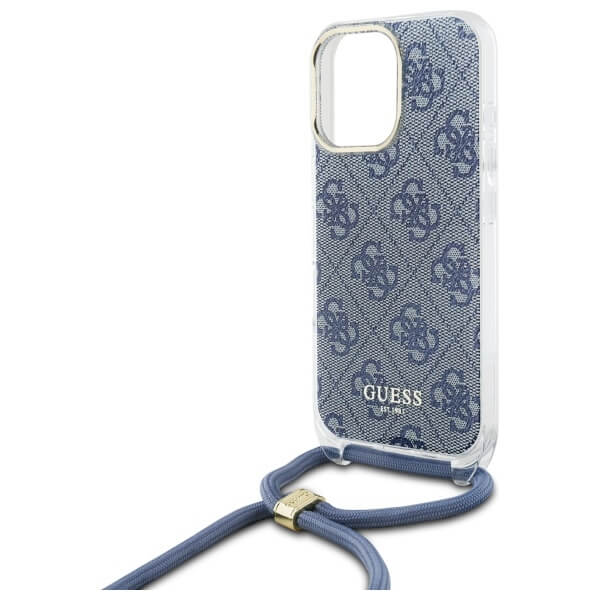 Guess iPhone 16 Pro Max - Crossbody Cord 4G Print - Σκληρή Θήκη με Πλαίσιο Σιλικόνης και Λουράκι - Blue - GUHCP16XHC4SEB