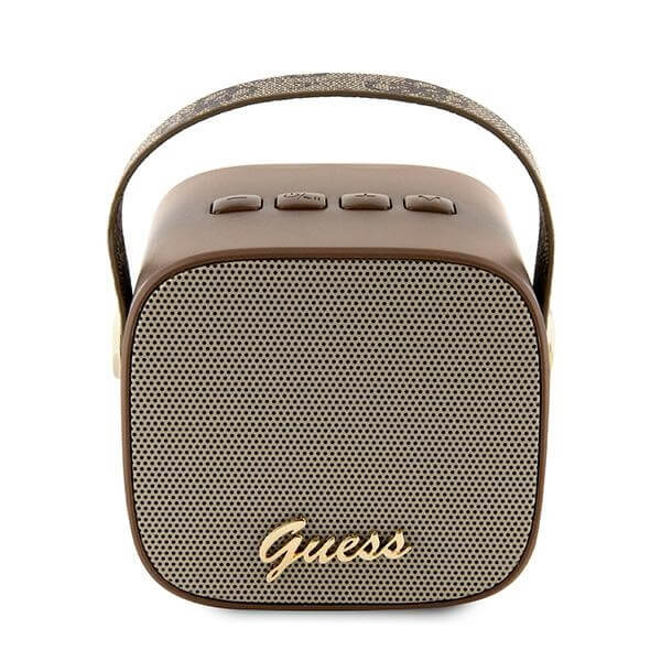 Guess Portable Speaker Mini Bluetooth 5.3 - 4G Leather Script Logo with Strap - Φορητό Ηχείο Bluetooth - Brown