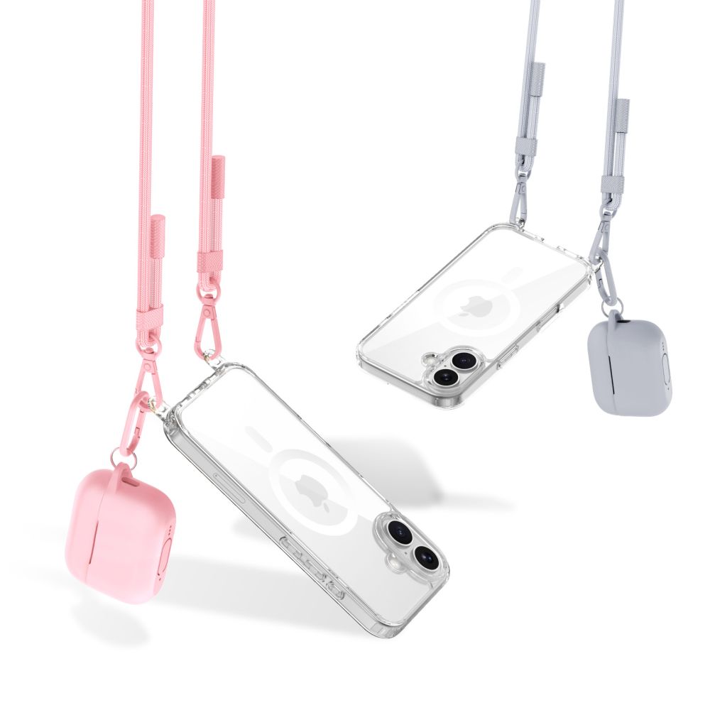 Tech-Protect iPhone 16 Flexair Chain MagSafe Σκληρή Θήκη με Πλαίσιο Σιλικόνης και 2 Λουράκια - Διάφανη - Grey / Pink