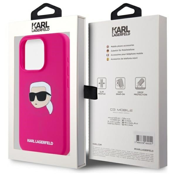 Karl Lagerfeld iPhone 15 Pro Max - Silicone Karl Head Print - MagSafe Θήκη Σιλικόνης - Fuschia - KLHMP15XSKHPPLF