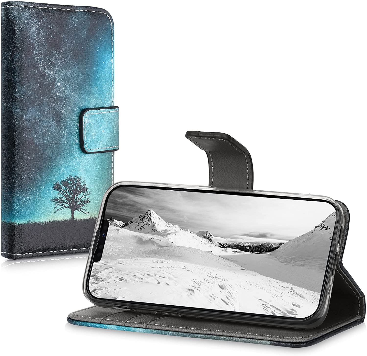 KW iPhone 13 mini Θήκη Πορτοφόλι Stand - Design Galaxy Tree Meadow - Blue / Grey / Black - 55935.01