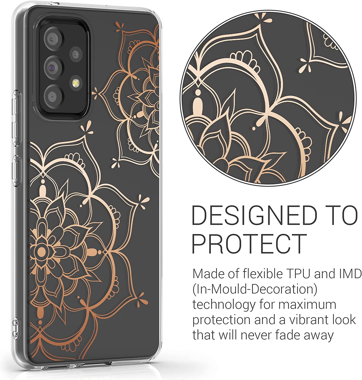 KW Samsung Galaxy A53 5G Θήκη Σιλικόνης TPU Design Flowers Gemini - Rose Gold - Διάφανη - 58800.02