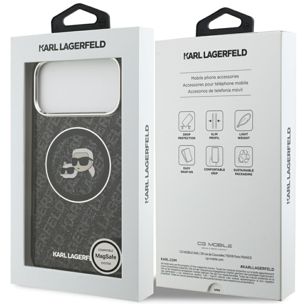 Karl Lagerfeld iPhone 17 Pro Max - IML Glitter Karl and Choupette Heads Logo MagSafe - Σκληρή Θήκη με Πλαίσιο Σιλικόνης - Black - KLHMP17XHMKBKCHOK