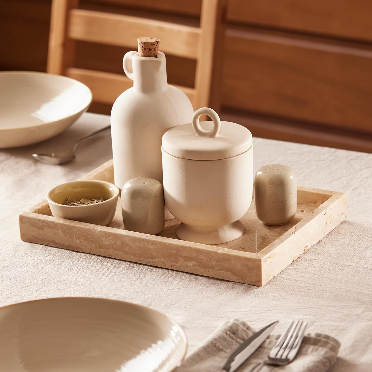 Navaris Διακοσμητικός Ορθογώνιος Δίσκος από Φυσική Πέτρα Τραβερτίνη - 30 x 20 x 3 cm - Natural Stone - 60970.02