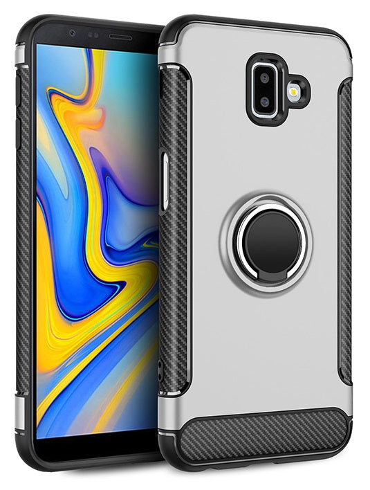 OEM Samsung Galaxy J6 Plus 2018 Ring Tough Armor Σκληρή Θήκη Υψηλής Προστασίας με Δαχτυλίδι Συγκράτησης - Silver