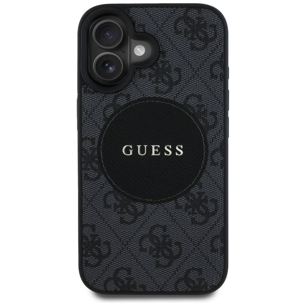 Guess iPhone 16 - 4G Circle Classic Logo - MagSafe Θήκη με Επένδυση Συνθετικού Δέρματος - Black - GUHMP16SP4PGRSGK