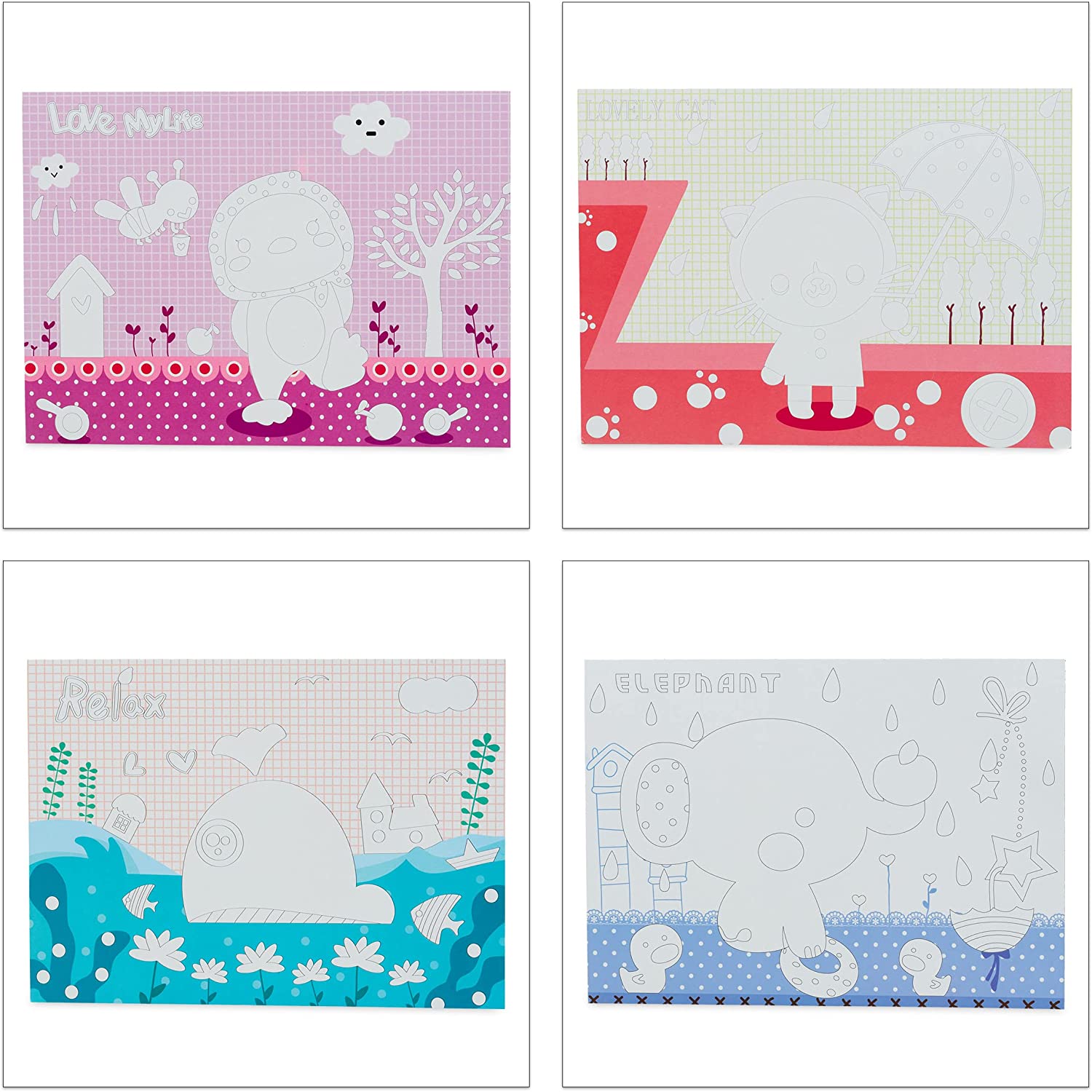 Relaxdays Σετ με 4 Παιδικά DIY Κουτιά Αποθήκευσης Παιχνιδιών - Design C - Black / Multicolor - 4052025905019