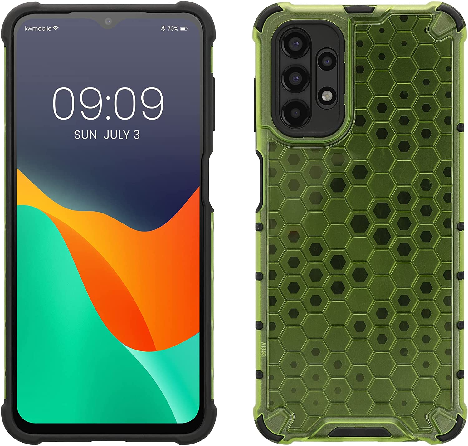KW Samsung Galaxy A13 4G Hybrid Σκληρή Θήκη με Πλαίσιο Σιλικόνης TPU - Design Honeycomb - Neon Yellow / Ματ Ημιδιάφανη - 59972.75
