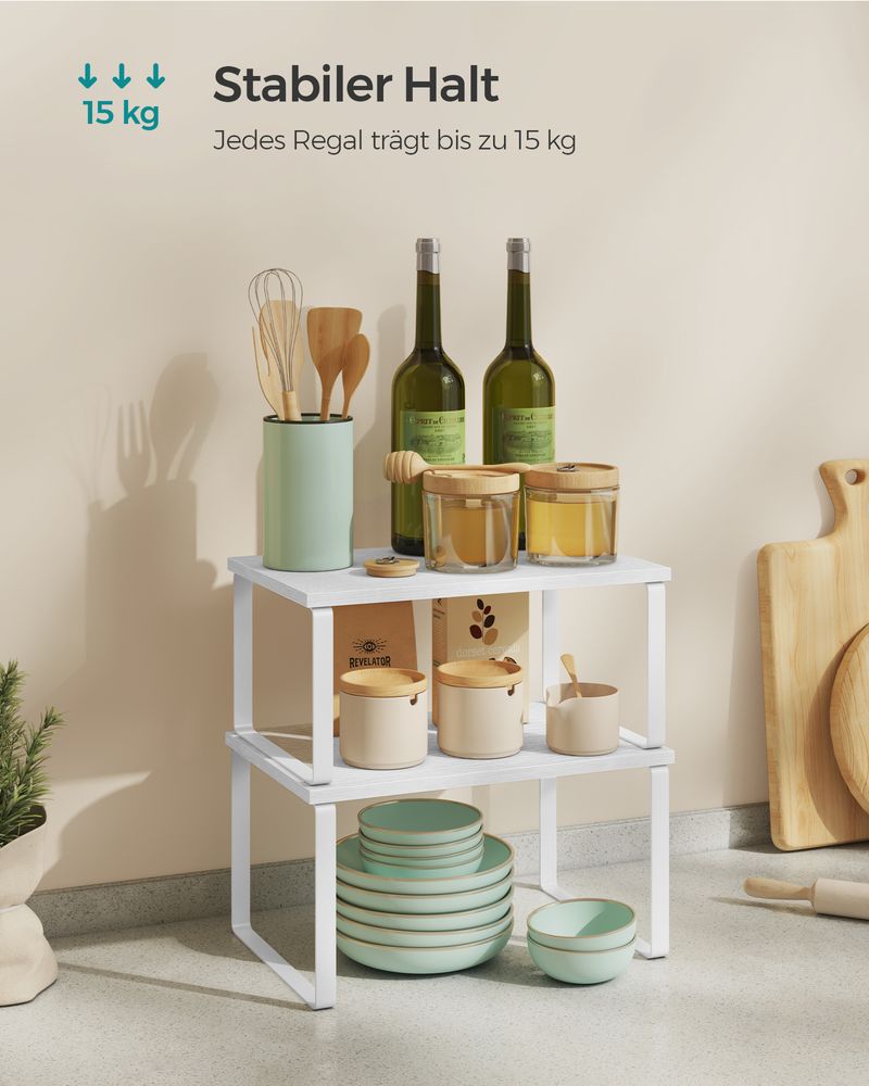 Songmics Σετ με 2 Ξύλινα Ράφια για τον Πάγκο - Cloud White / Snow White - KCS02W01