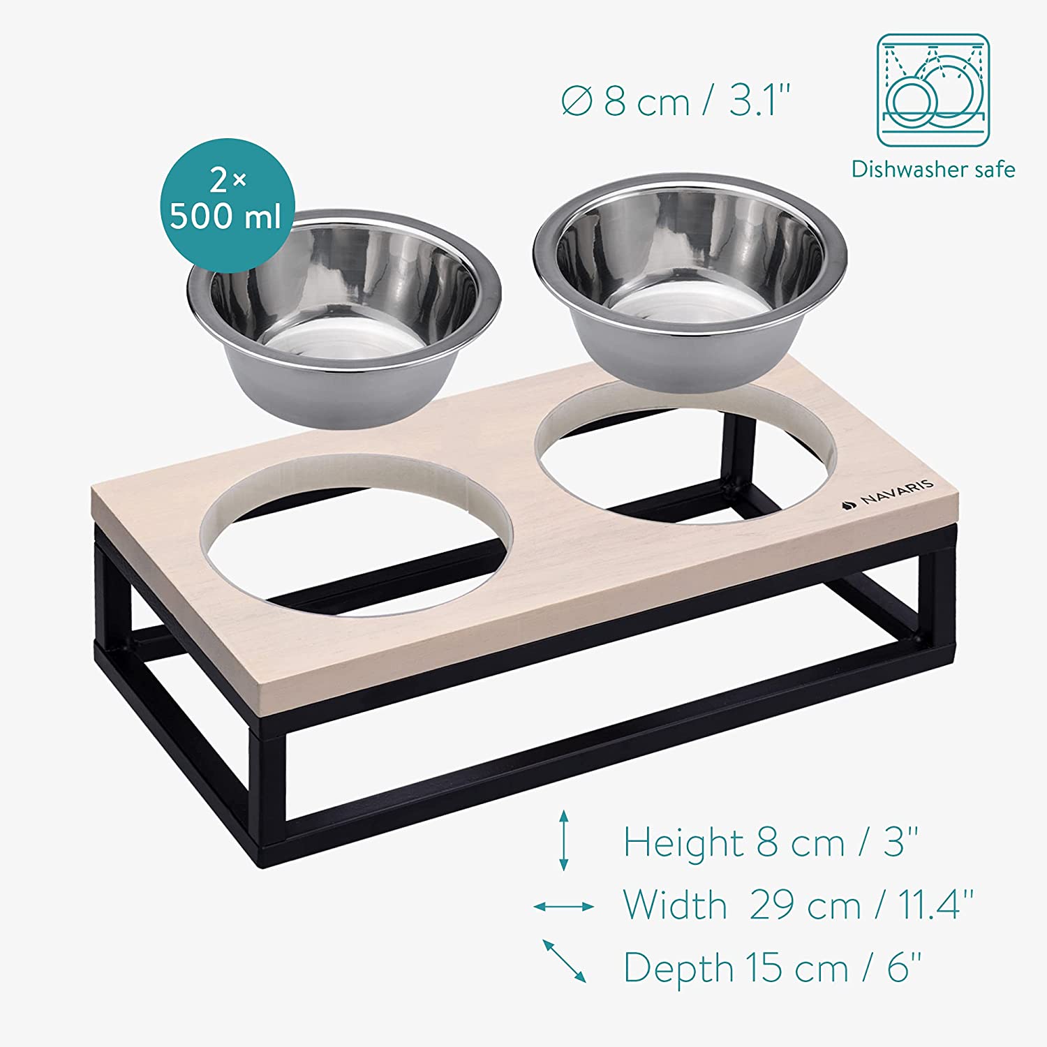 Navaris Raised Pet Bowls Stand - Ανυψωμένα Μπολ Φαγητού με Βάση για Κατοικίδια - Light Brown - 53501.1