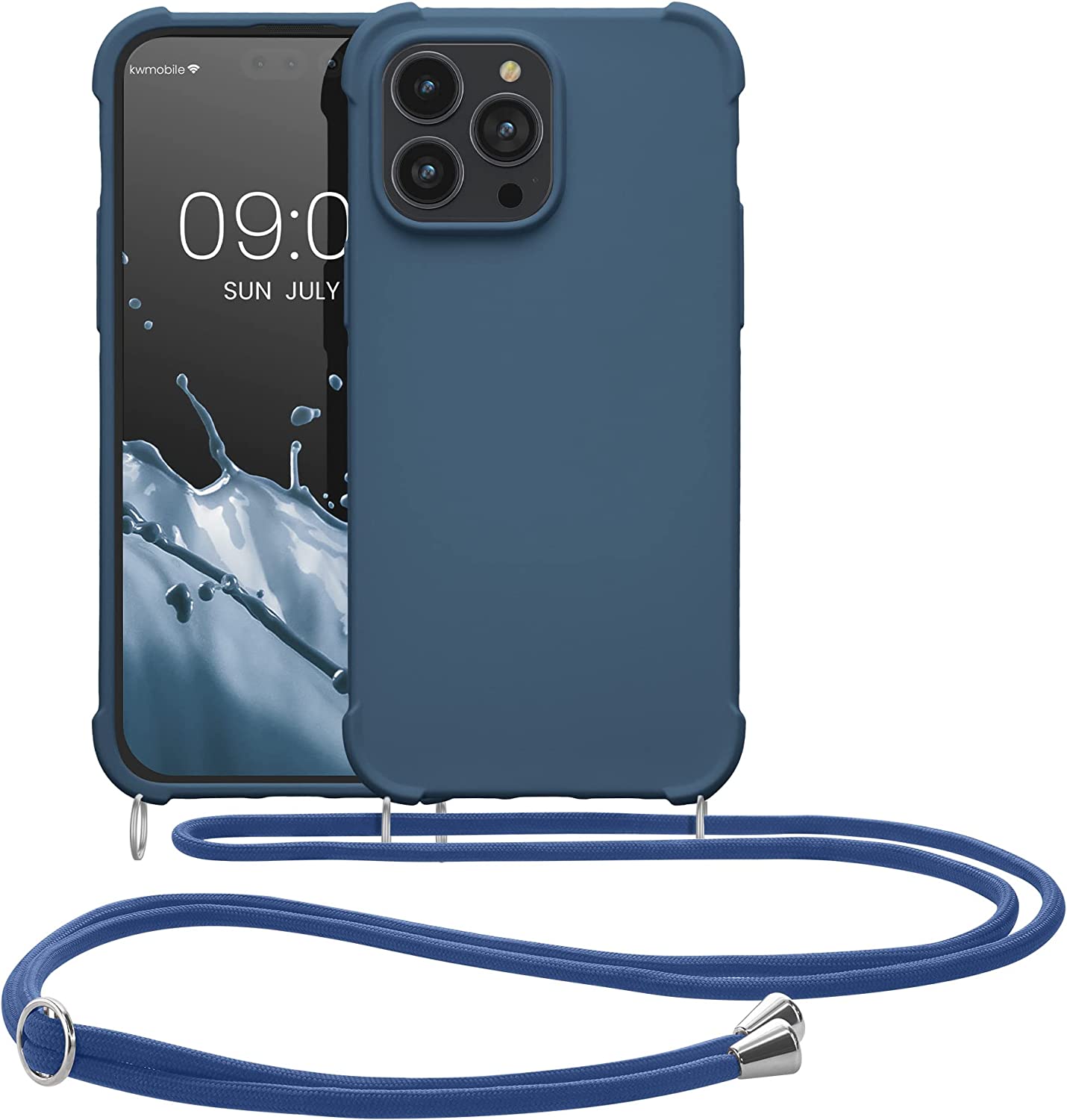 KW iPhone 14 Pro Max Θήκη Σιλικόνης TPU με Λουράκι - Dark Blue - 59119.17